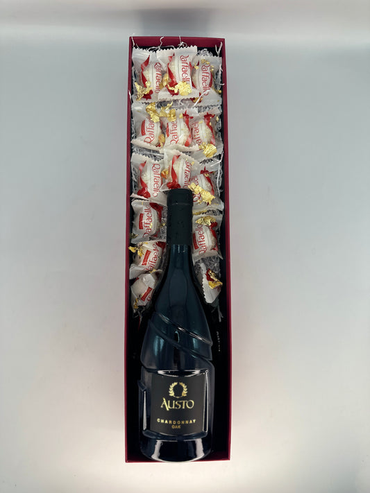 CHRISTMAS GIFT RED BOX WINE VE RAFFAELLO